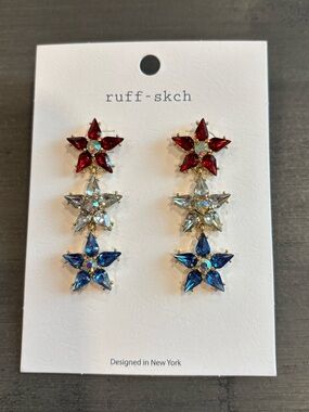 Fun Dangling 4th of July Star Drop Earrings in Red, Silver & Blue Rhinestone!
